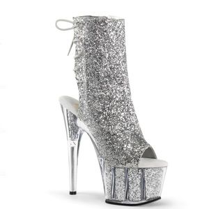 sparkly pleaser heels open toe boots platform